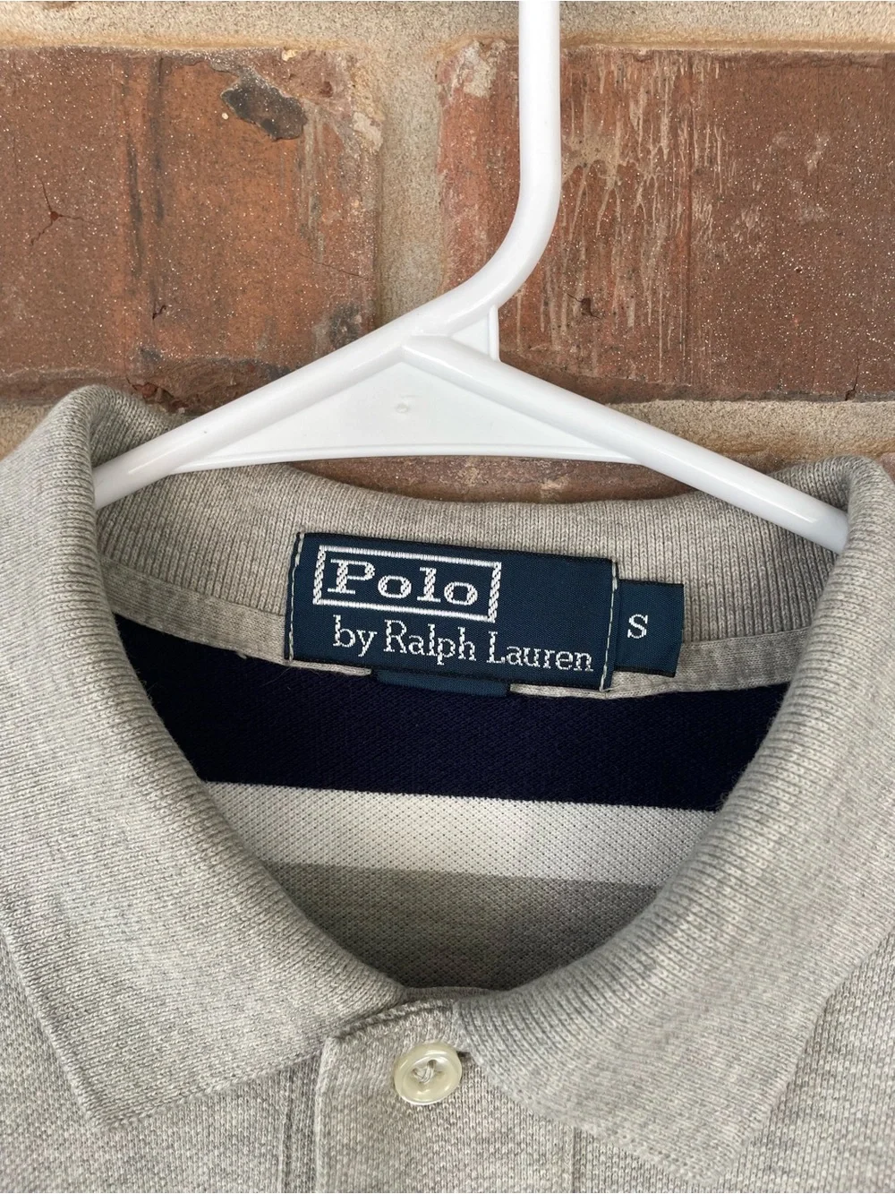 Polo by Ralph Lauren Men's Grey & Navy Striped Polo Shirt Small #270